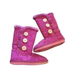 UGG Bailey Button Triplet Boots Women's 5 Pink Fuchsia Colorful Faux Leather Fur